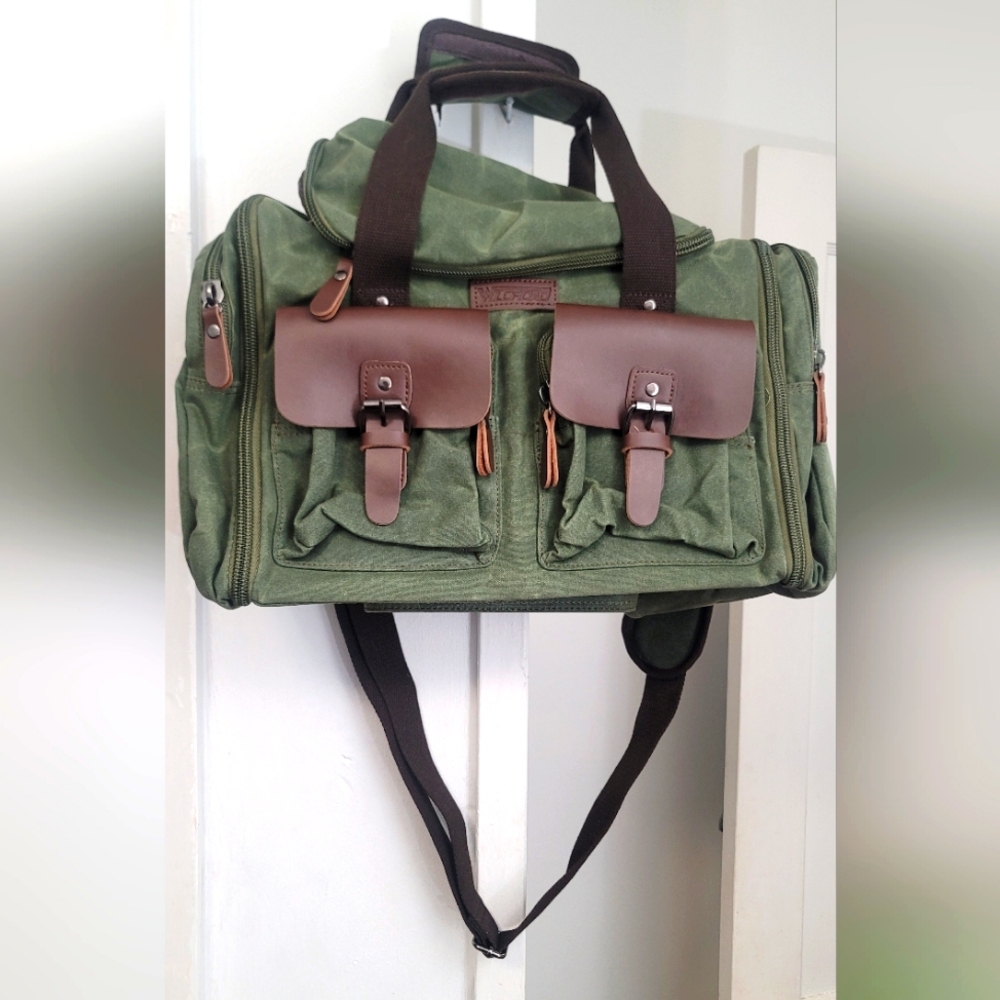 Wildroad Duffle Bag for Travel, 50L Waterproof Waxed Canvas Genuine Leather Week